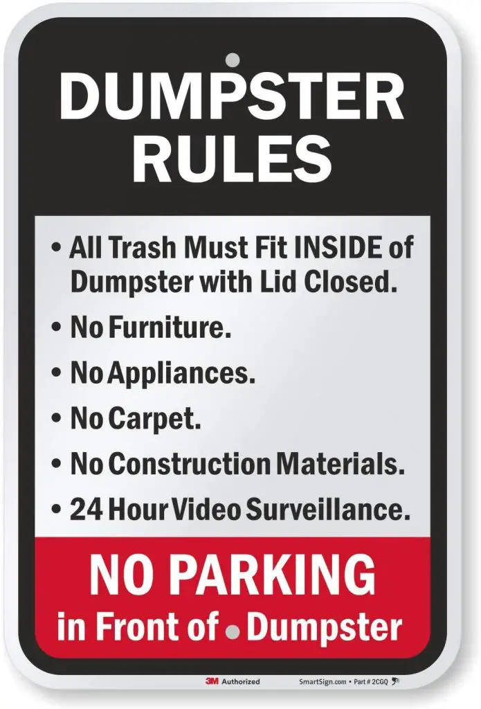 "Dumpster Rules" Sign